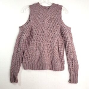 Express‎ Cold Shoulder Sweater Womens S Mauve Pink Knit Pullover Long Sleeve Y2K